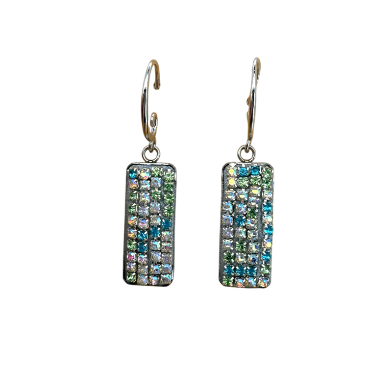 Silver Crystal Mosaic Bar Earrings