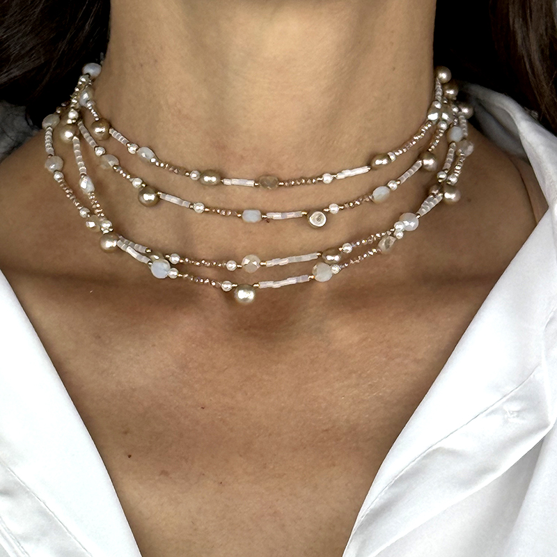 Warm Pearl Beaded Layered Necklace