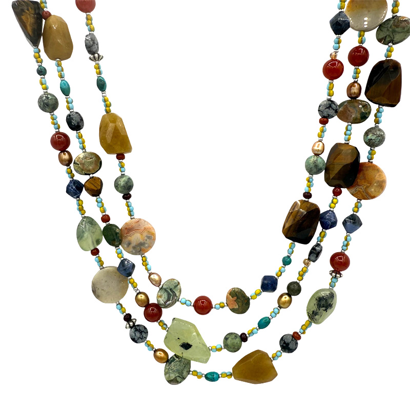Chunky Beaded Layered Gemstone Necklace