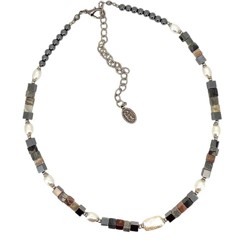 Pearl & Cool Gemstone Thin Beaded Necklace