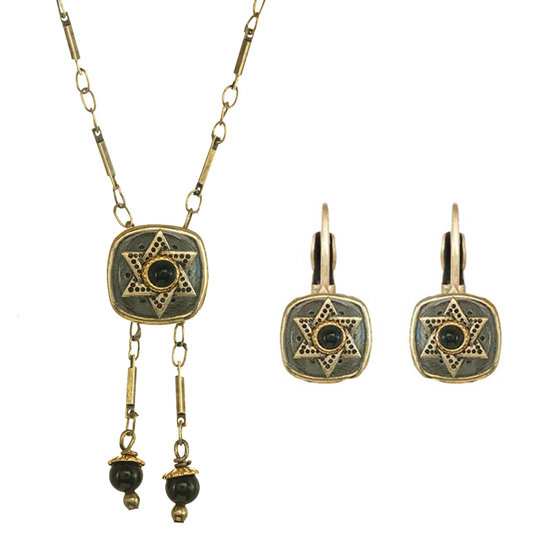 Onyx Star of David Necklace & Earrings Set
