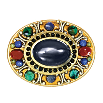 Bright Gemstone Oval Brooch