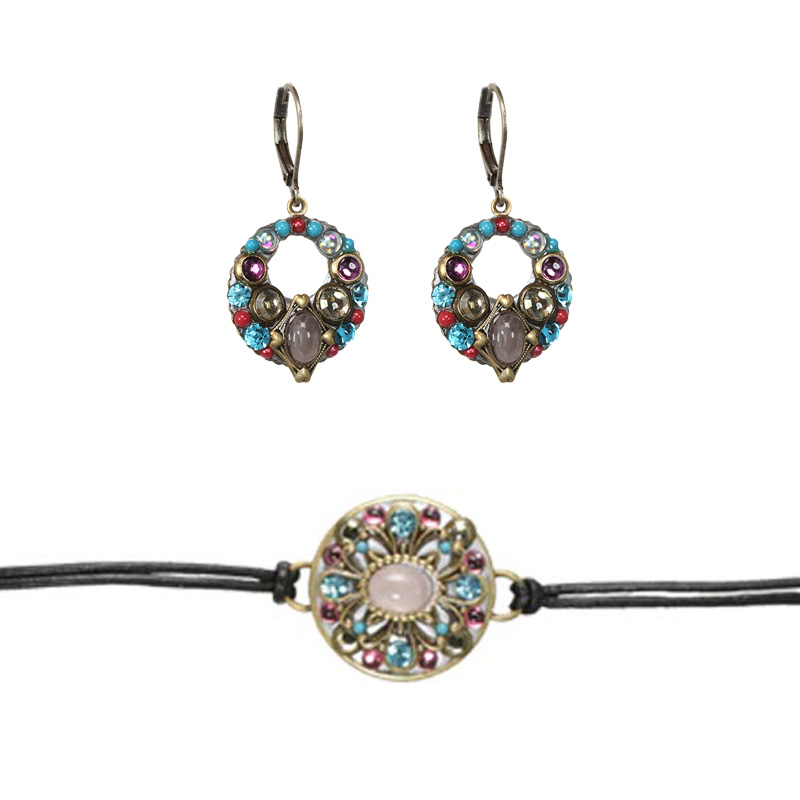 Rose Quartz & Blue Crystal Earrings & Bracelet Set