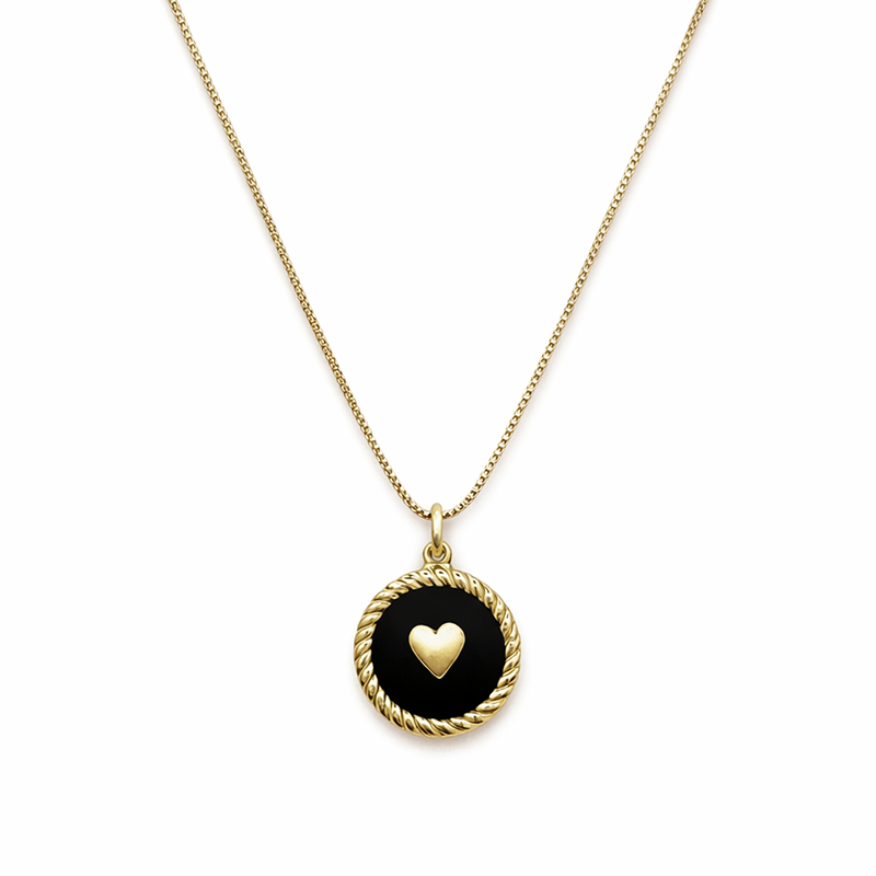 Black & Gold Heart Circle Necklace
