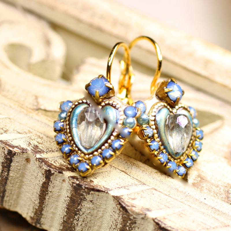 Light Blue Crystal Shield Earrings