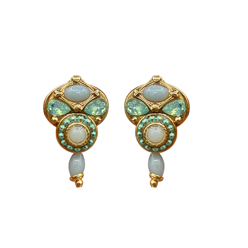 Seafoam Green & Gold Shield Earrings