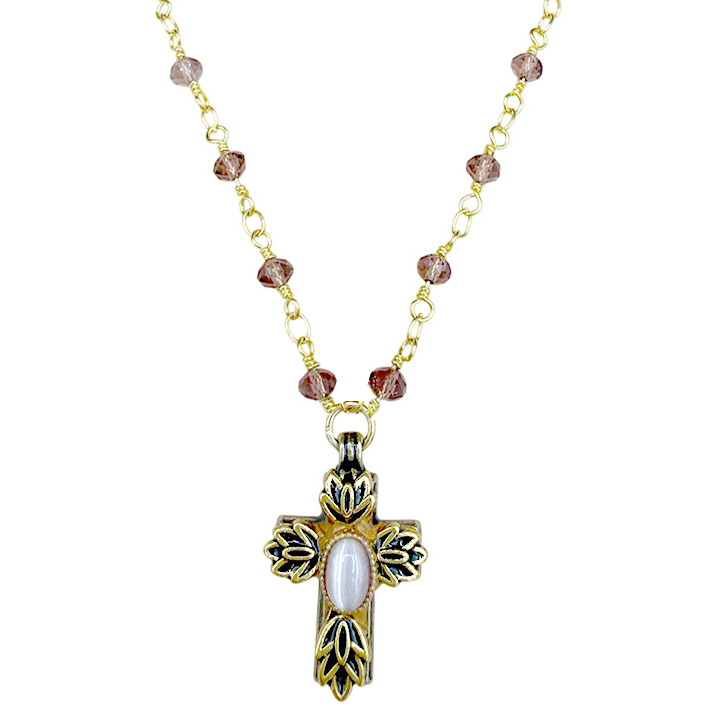 Opalescent Gold Cross Necklace