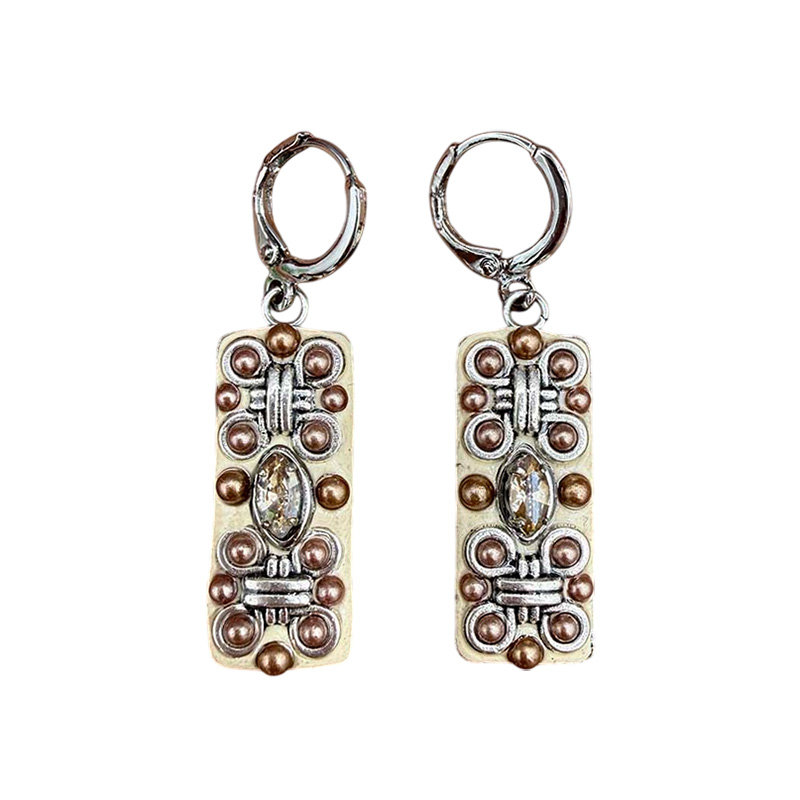 Beige & Copper Bar Earrings