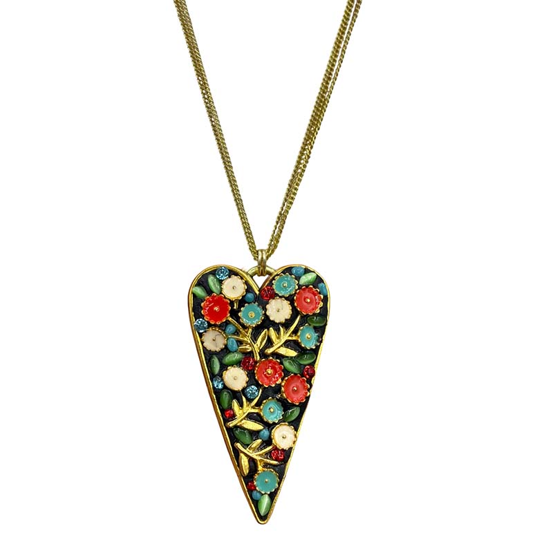 Vibrant Floral Long Heart Necklace