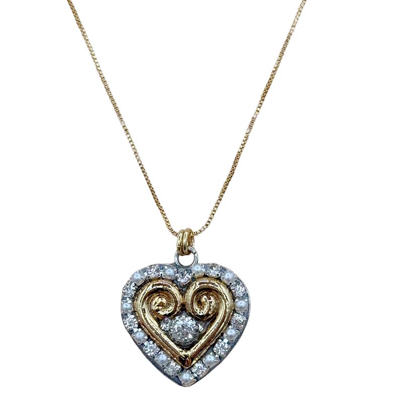 Gold & Silver Crystal Heart Necklace