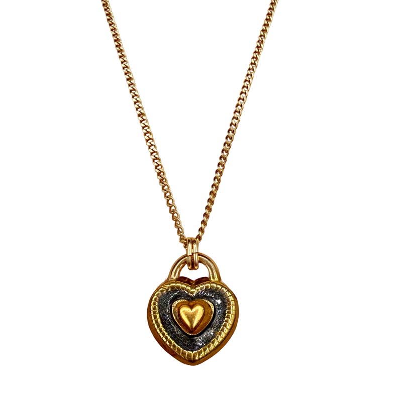 Gold & Grey Tiny Heart Necklace