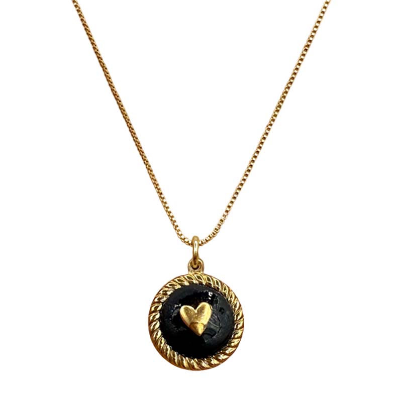 Black & Gold Heart Circle Necklace