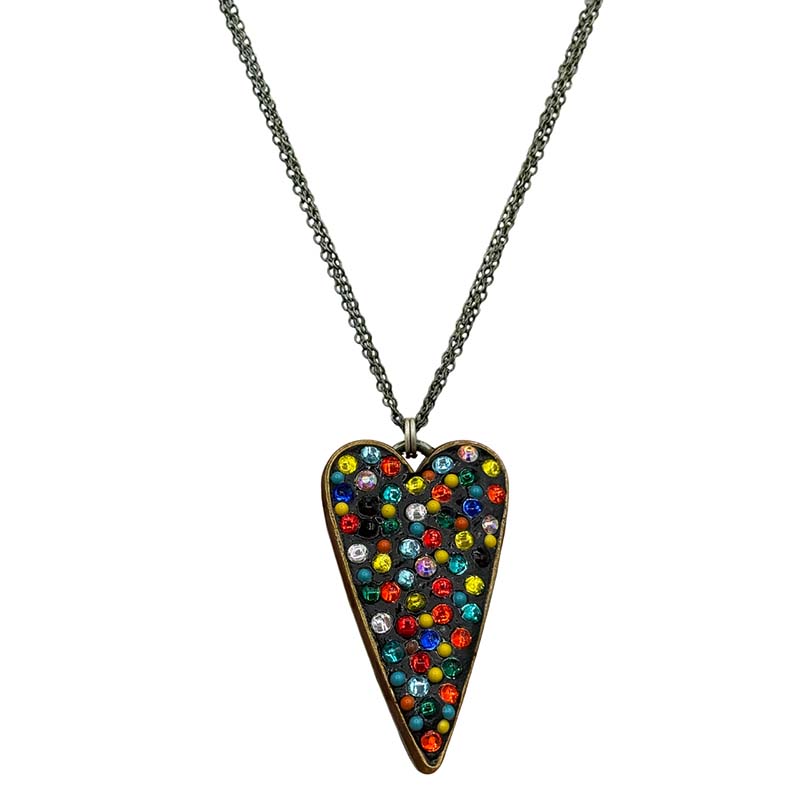 Stained Glass Long Crystal Heart Necklace