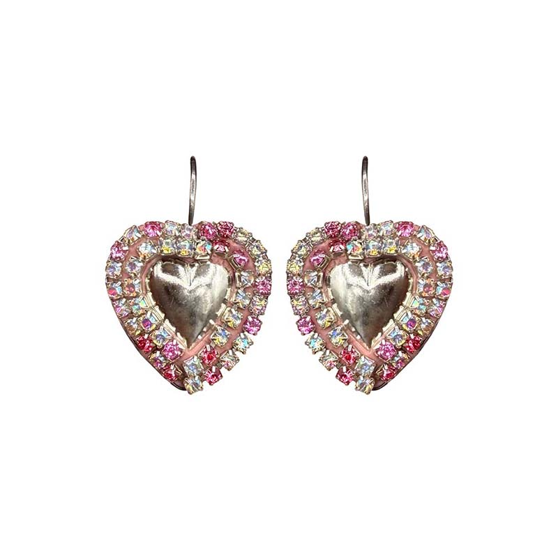 Pink & Silver Crystal Heart Earrings