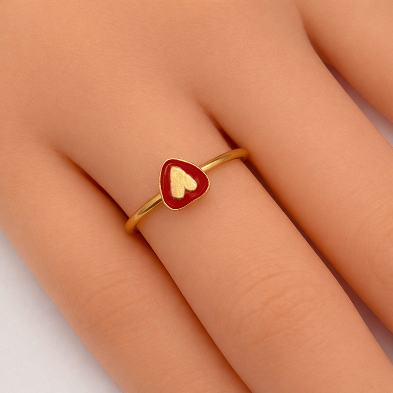 Tiny Red & Gold Heart Ring