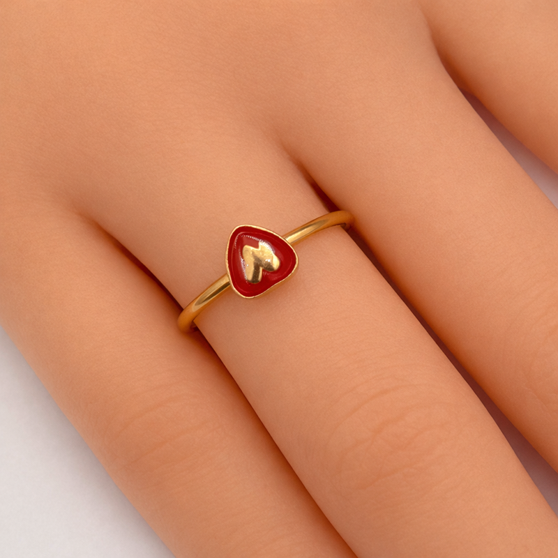 Tiny Red & Gold Heart Ring