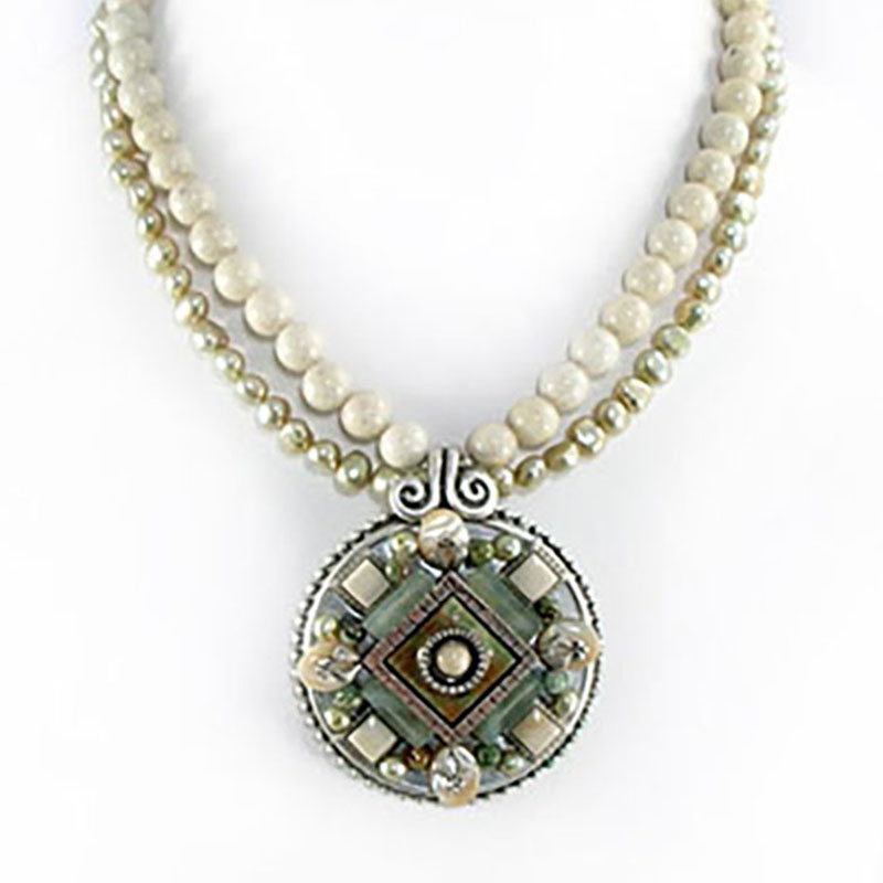 Moss Garden Large Circle Beaded Necklace