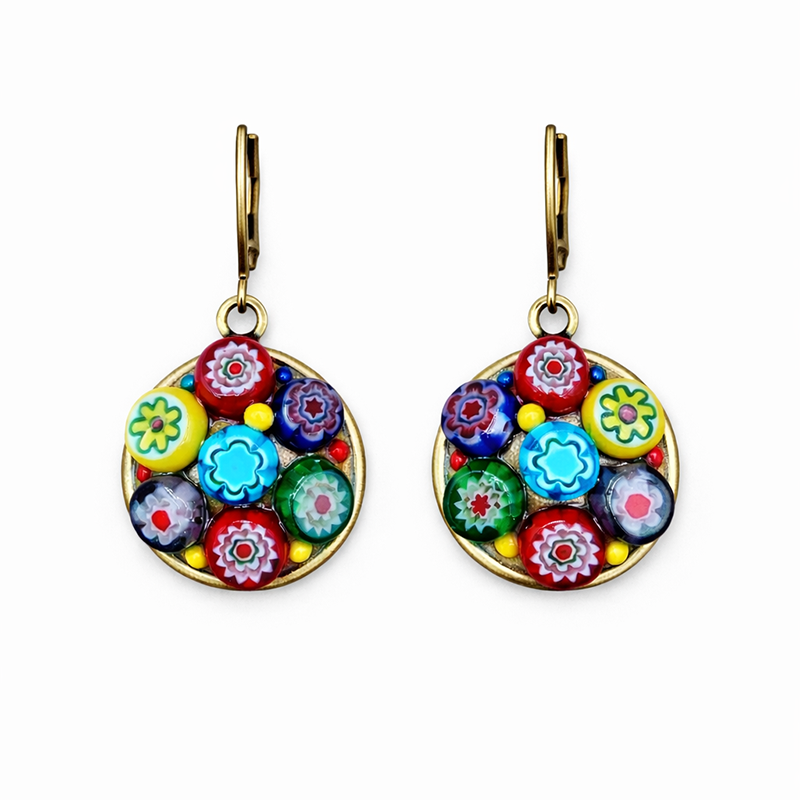 Millefiori Mosaic Circle Earrings