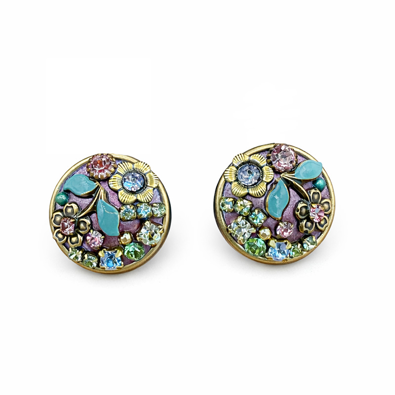 Rose & Turquoise Garden Circle Clip Earrings