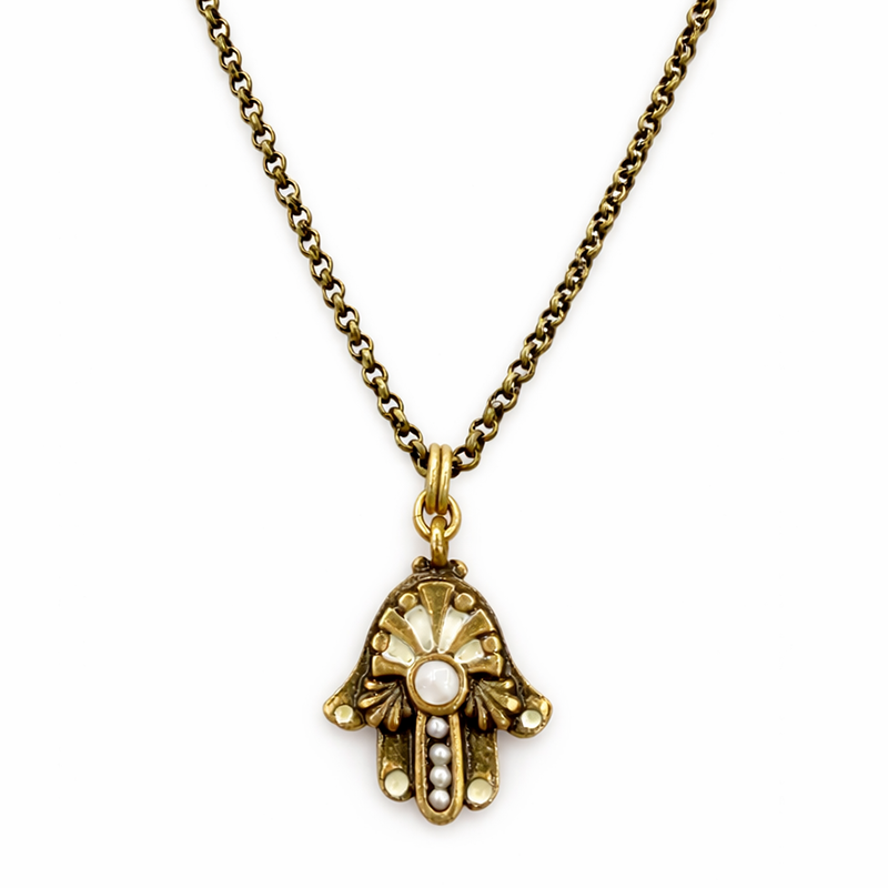 Black & Gold Deco Hamsa Necklace