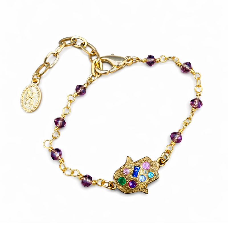 Delicate Multi Crystal Hamsa Bracelet