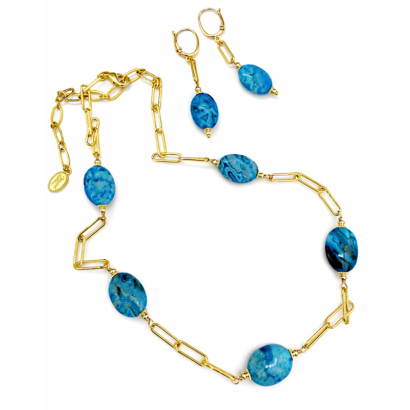 Bright Blue Gemstone Necklace & Earrings Set