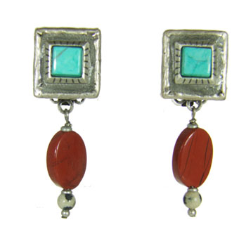 Turquoise & Jasper Square Earrings