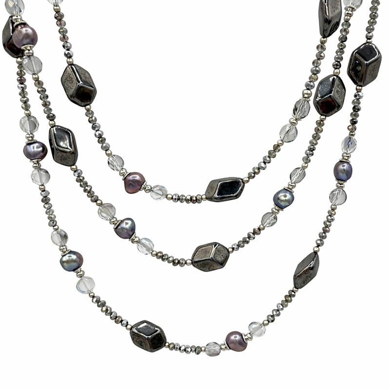Long Dark Pearl Beaded Necklace