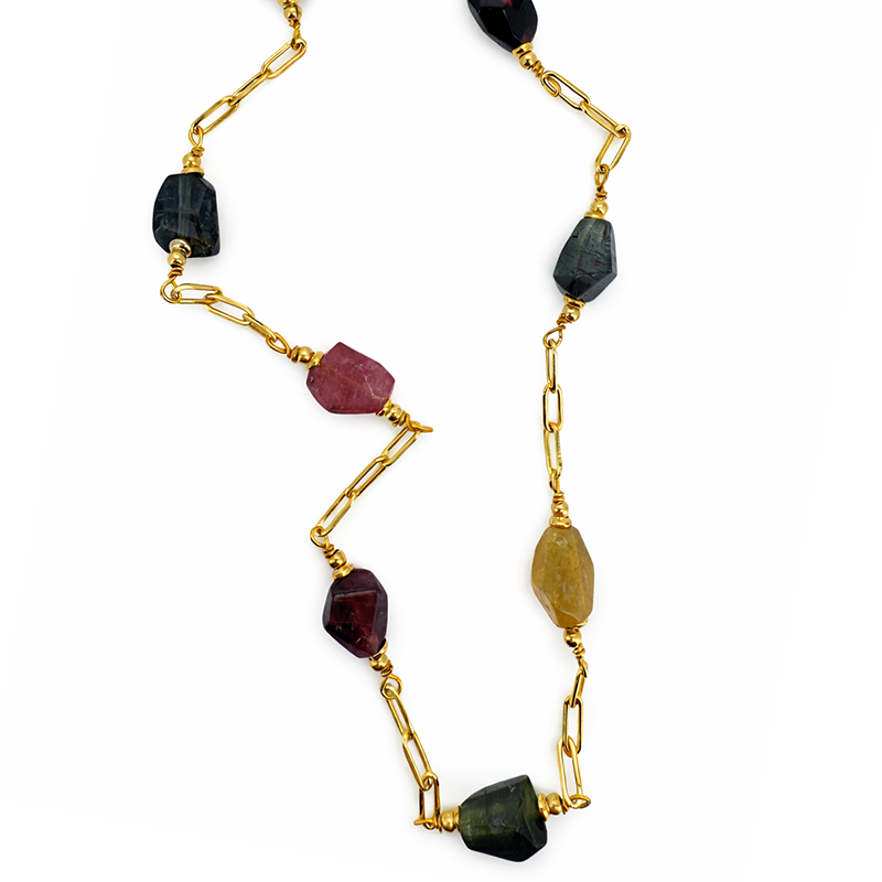 Beaded Tourmaline Chain Necklace