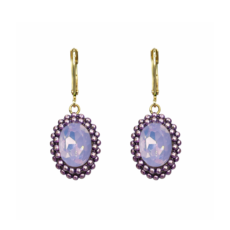 Purple Oval Crystal Earrings