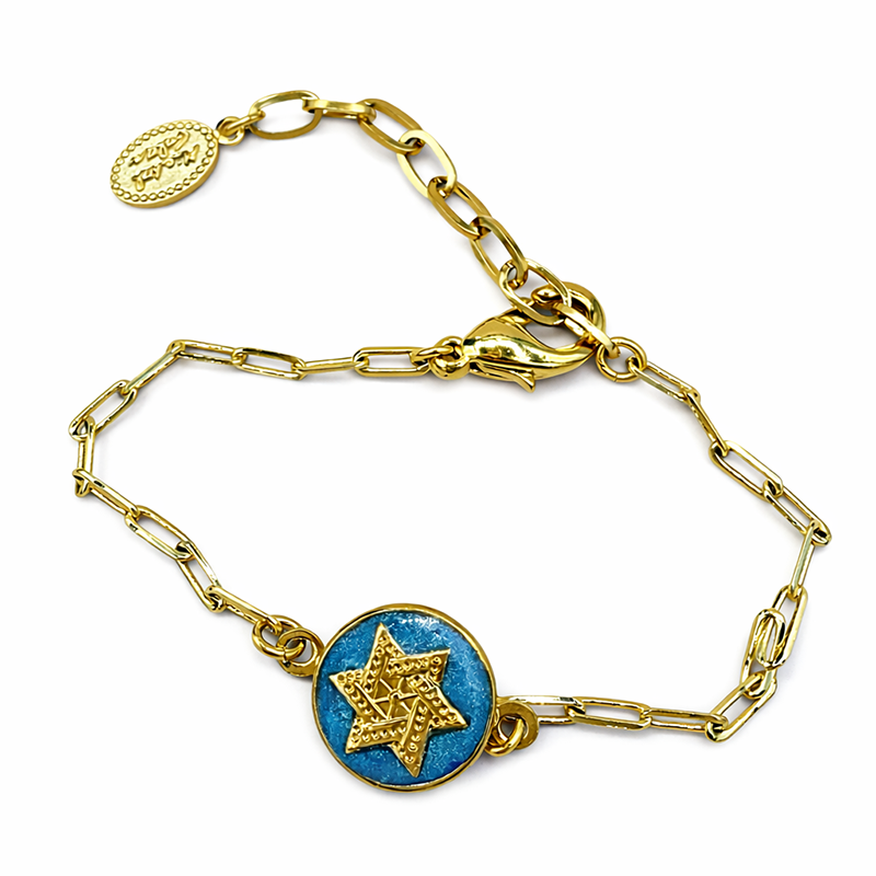 Blue Star of David Chain Bracelet