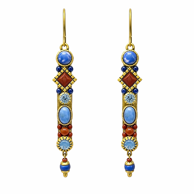 Red & Blue Long Bar Earrings