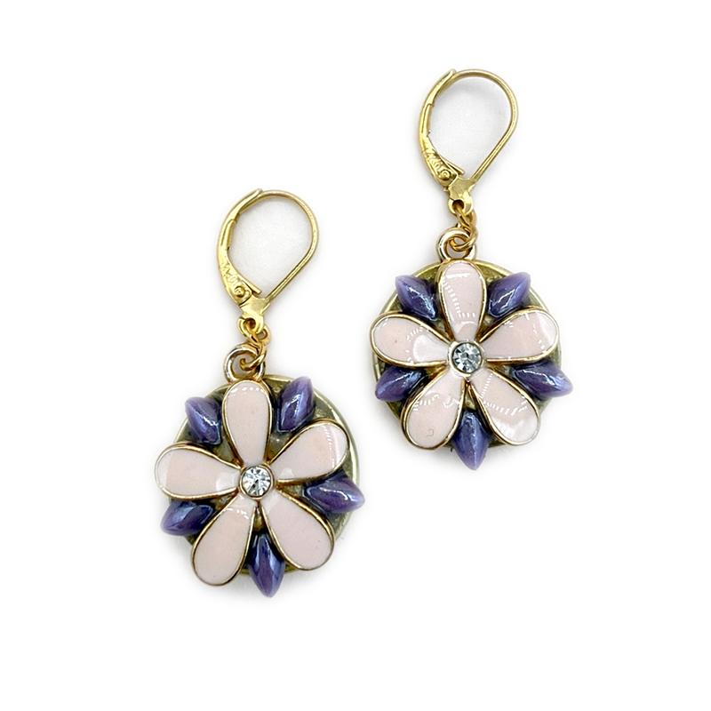 Delicate Blush & Indigo Flower Earrings