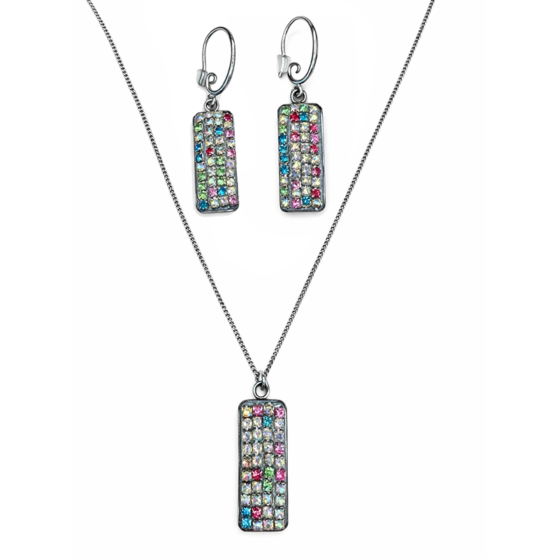 Silver Multicolor Bar Necklace & Earrings Set