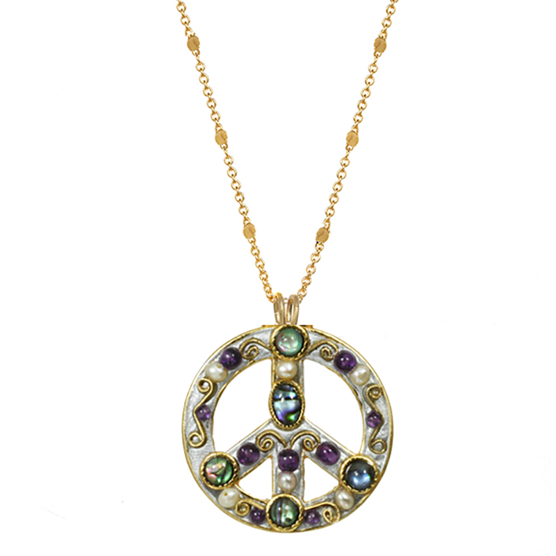 Amethyst & Abalone Peace Sign Necklace