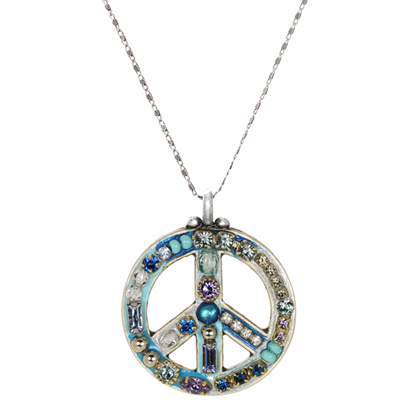 Blue Mosaic Peace Sign Necklace