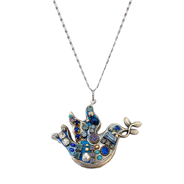 Blue Mosaic Crystal Dove Necklace