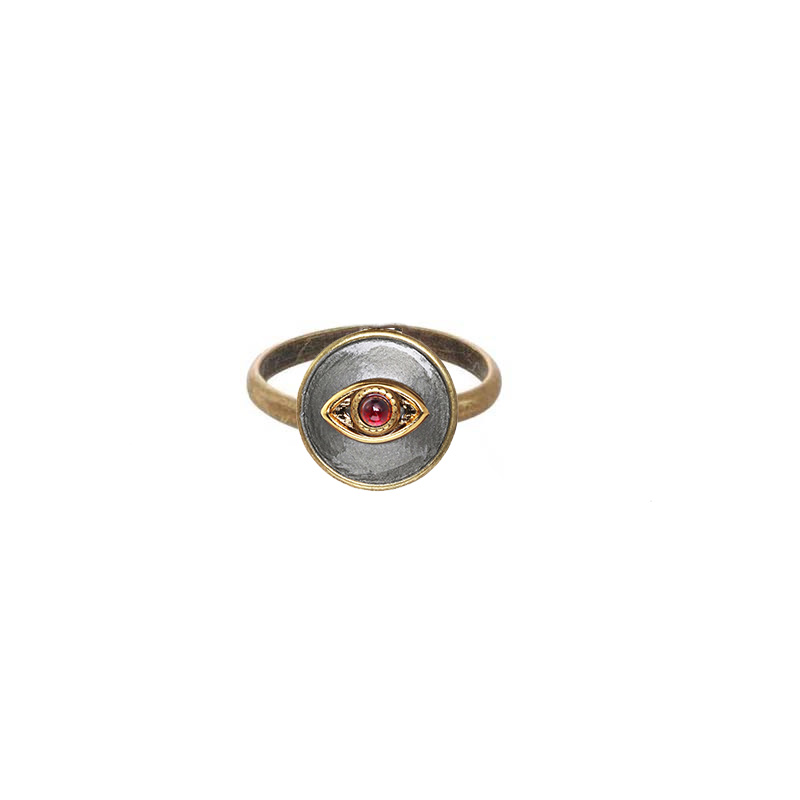 Tiny Garnet and Silver Circle Eye Ring