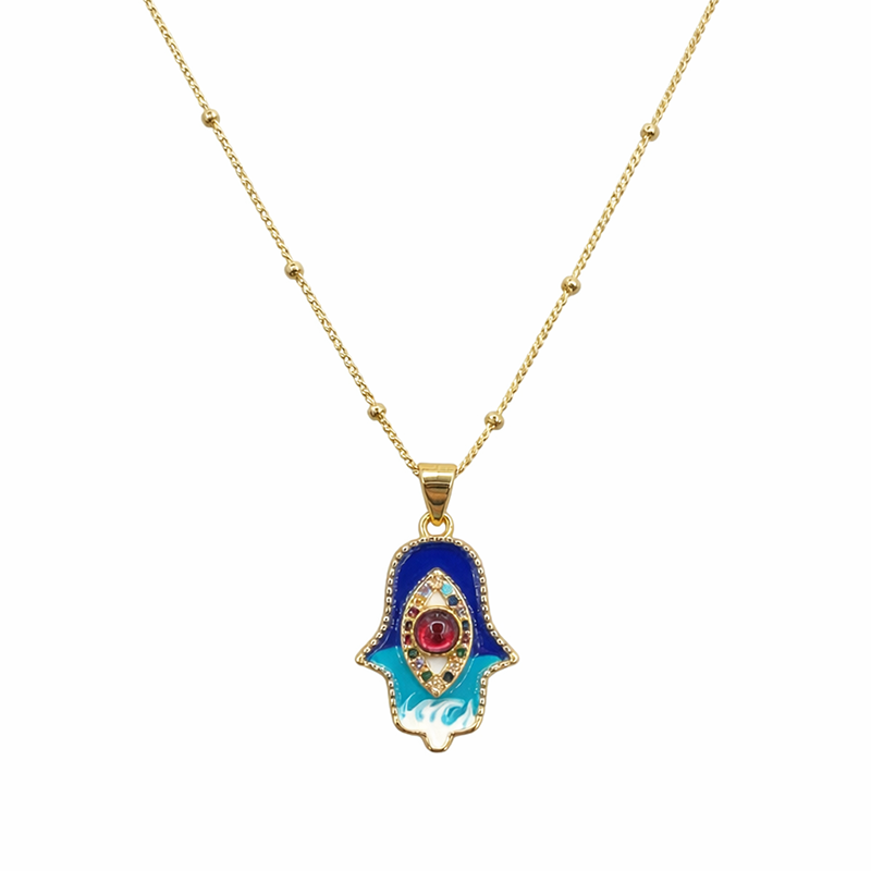 Blue & Red Hamsa Necklace