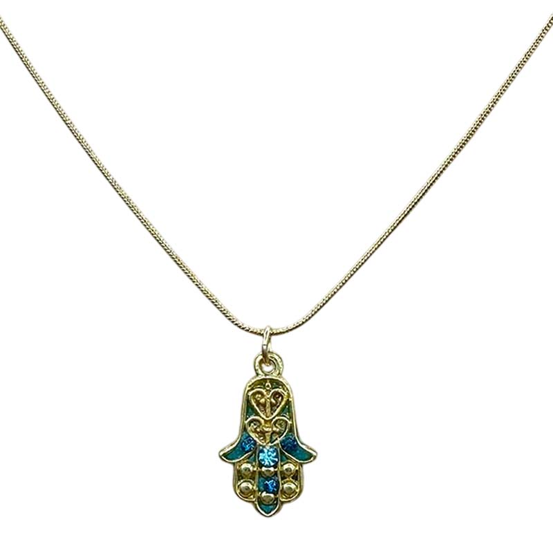 Gold & Turquoise Hamsa Necklace