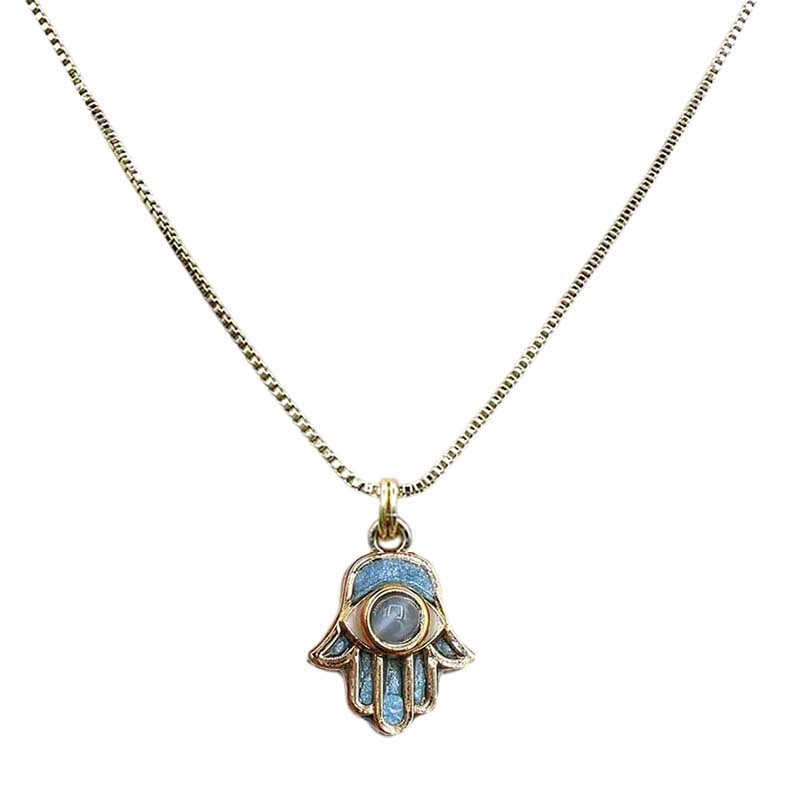 Gold & Light Blue Hamsa Necklace