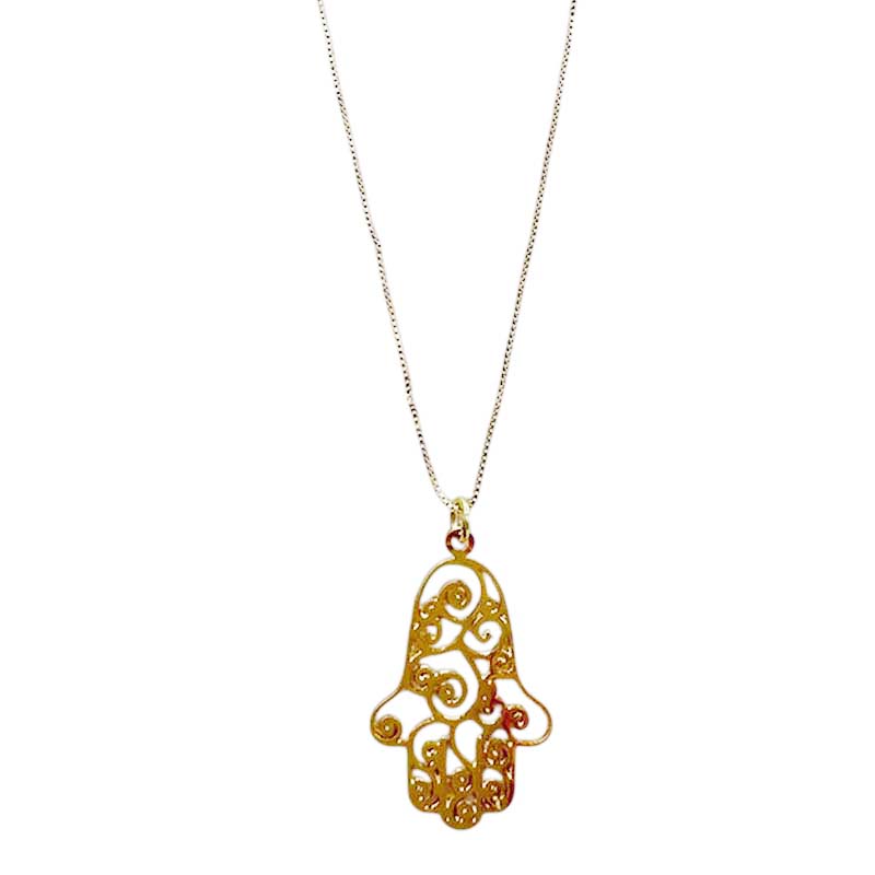 Delicate Gold Filigree Hamsa Necklace