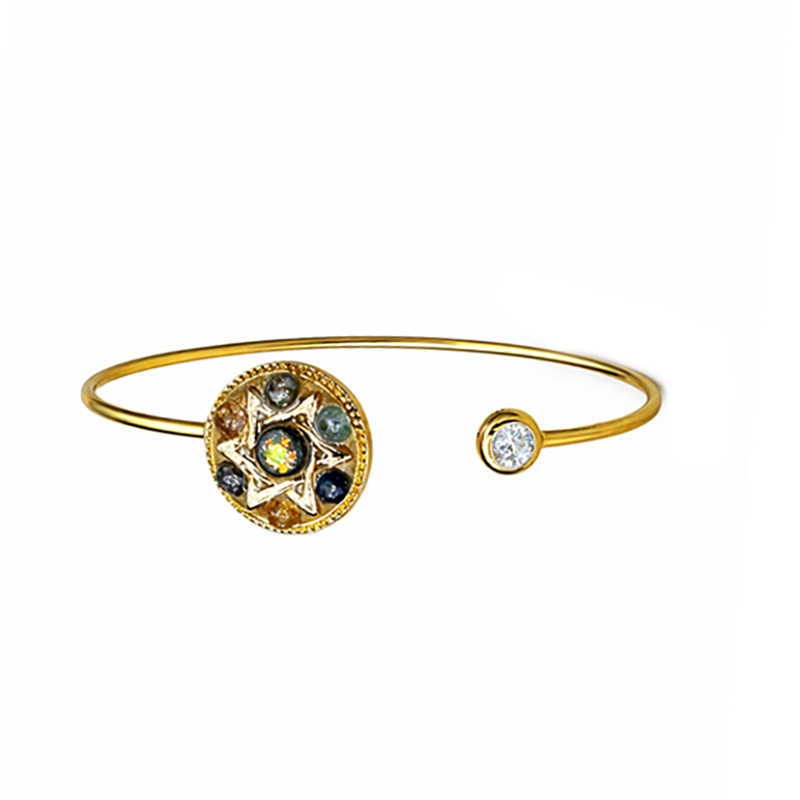 Gold & Green Crystal Star of David Bangle Bracelet