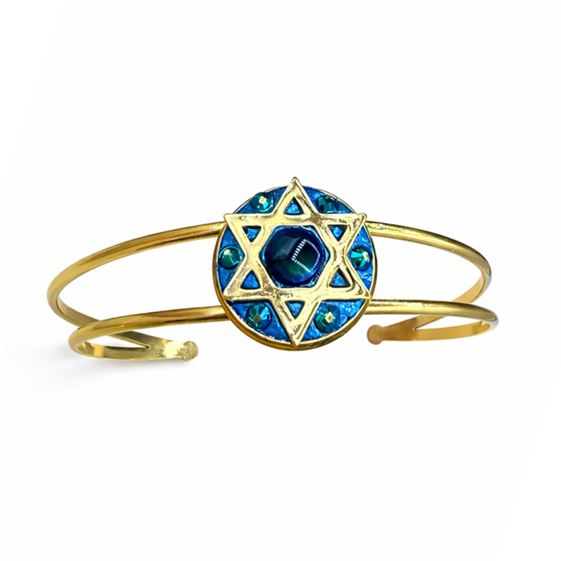 Blue & Gold Star of David Bangle Bracelet