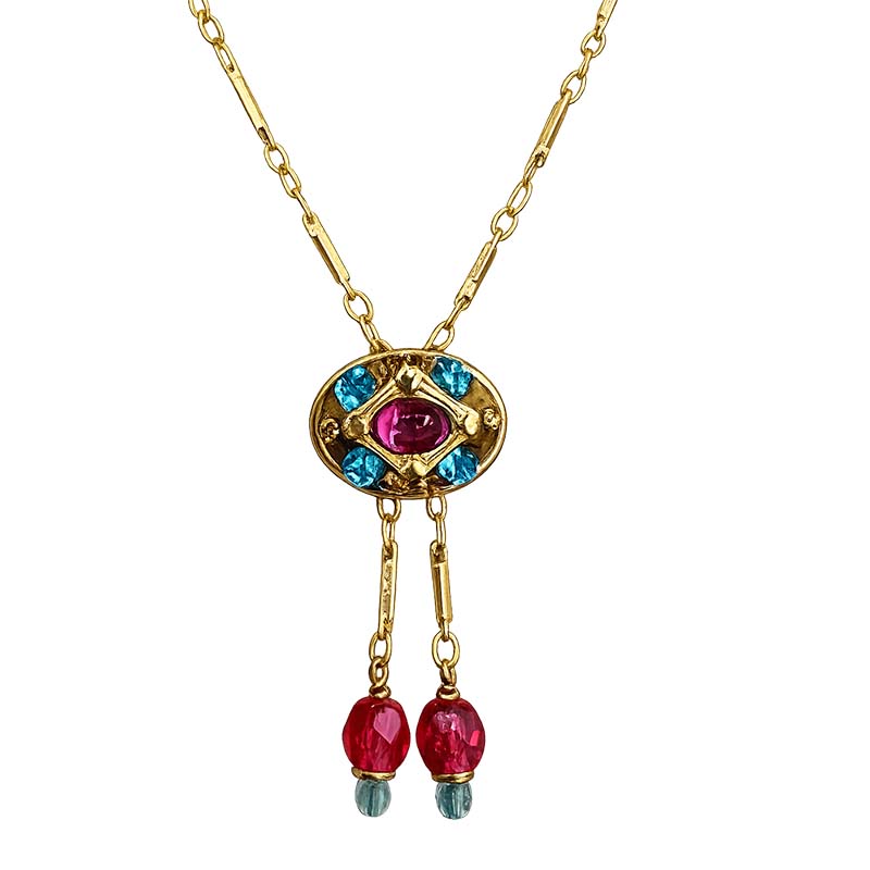 Turquoise & Fuchsia Dangling Oval Necklace