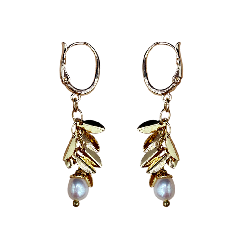 Gold Pearl Leaves Earrings