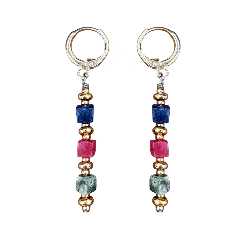 Dark Gemstone Beaded Long Earrings