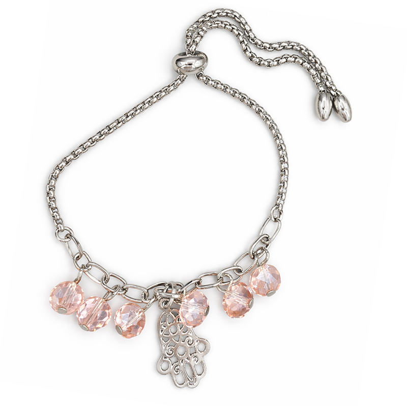 Silver & Pink Hamsa Charm Bracelet