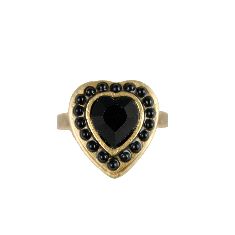 Black & Gold Crystal Heart Ring