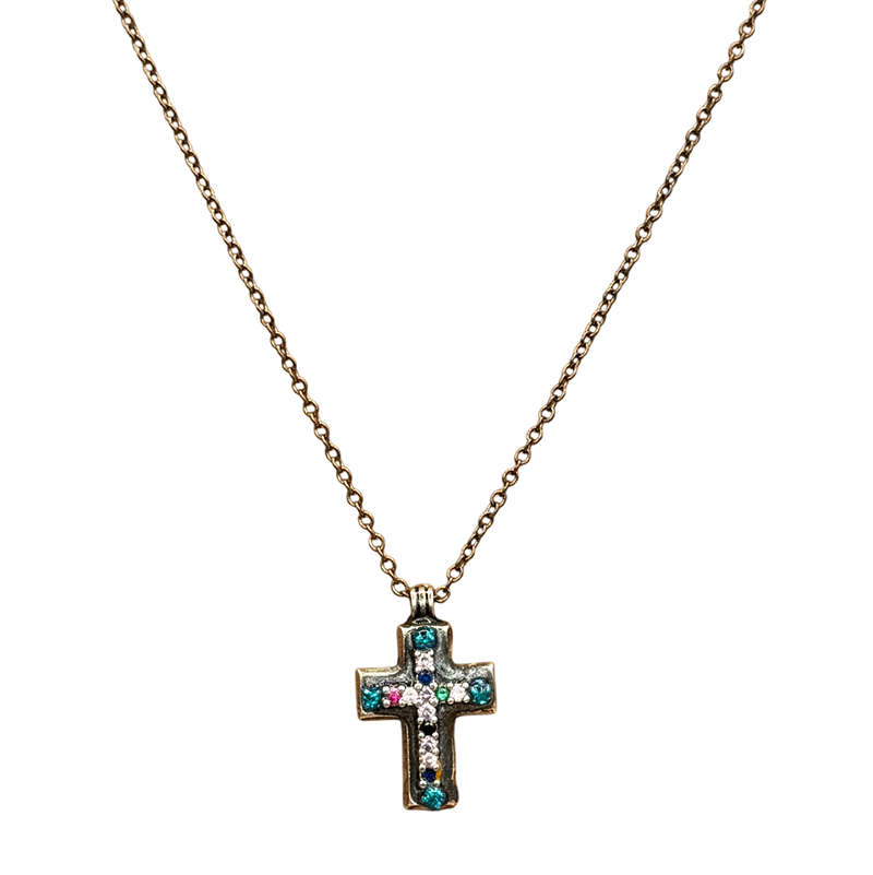 Small Silver Crystal Cross Necklace